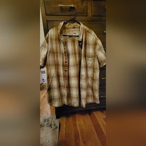 Tan and brown short sleeve button down
